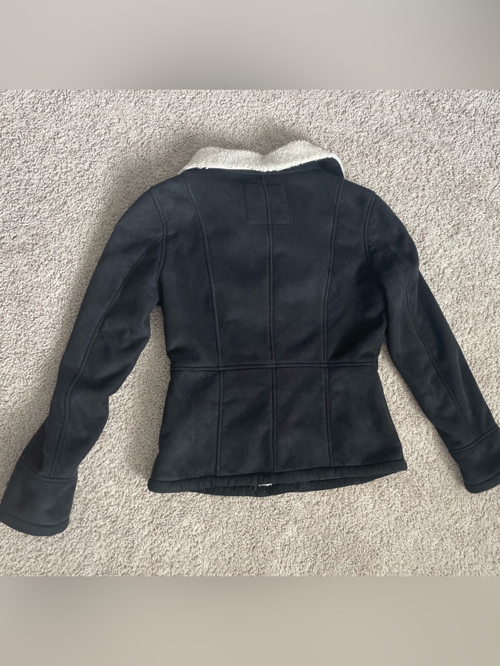 GUESS Black Faux Suede Sherpa Lined Asymmetrical Zip Moto Jacket S / P - Picture 5 of 6